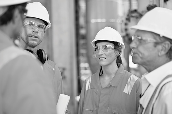 group of construction people having a discussion