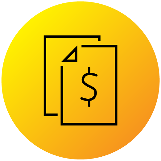 Icon of two documents with a dollar sign on the front