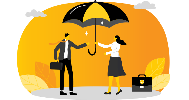 illustration of two business people holding an umbrella