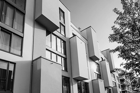a close up view of a block of units